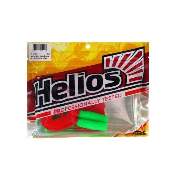 Твистер Helios Credo Double Tail Lime &amp; Red, 9 см, 5 шт. (HS-28-021)