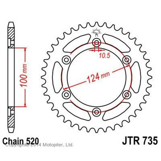 Звезда задняя, ведомая, для мотоцикла JTR735, цепь 520, 45 зубьев