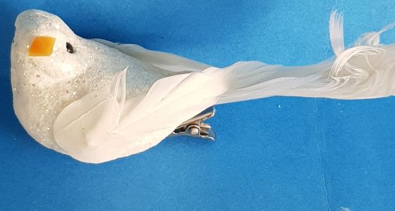 !09 НАБОР 3 ШТУКИ - ЕЛОЧНАЯ ИГРУШКА НА КЛИПЕ &quot;BIRD OF PARADISE&quot; , ПТИЧКА, цвет белый