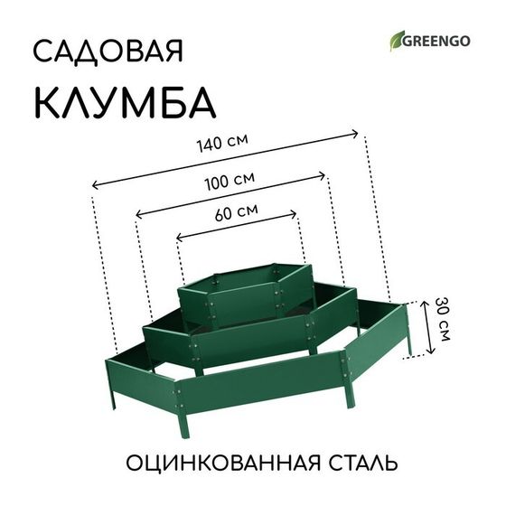 Клумба оцинкованная, 3 яруса, d = 60–100–140 см, высота бортика 45 см, зелёная, Greengo