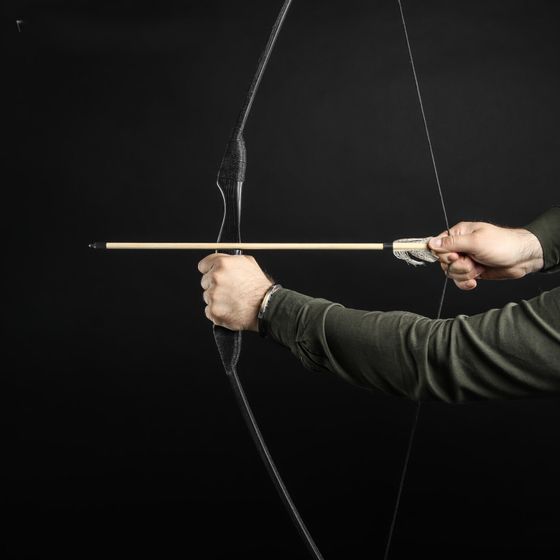 !09 Сувенирное деревянное оружие "Лук спортивный", подростковый, чёрный, массив ясеня, 120 см.