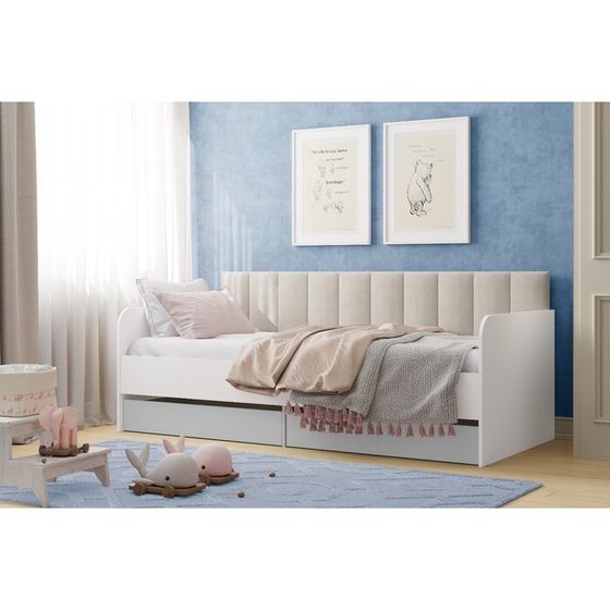 Кровать Морти с мягкой спинкой Бали, 900х2000 Серый/Серый/Белый