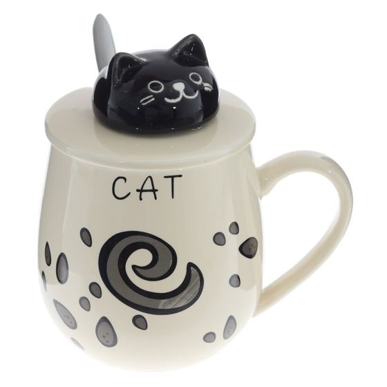 Кружка с крышкой и ложкой, 350 мл, L13 W9 H13 см, 4в.