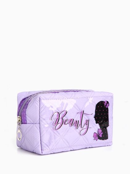 Косметичка на молнии, объёмная, маленькая, с принтом Beauty, сиреневая