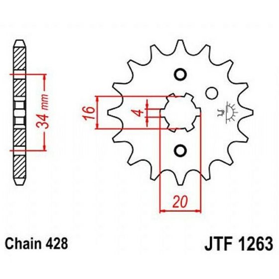 Звезда передняя, ведущая, JTF1263 для мотоцикла, стальная, цепь 428, 13 зубьев