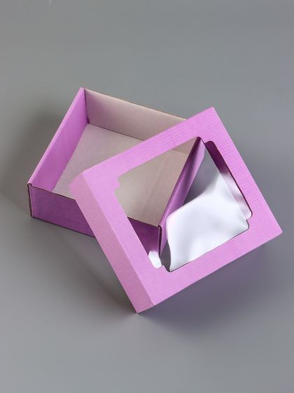 !09 Коробка подарочная (набор 5 штук) крышка-дно, с окном 14,5 х 14,5 х 6 см цвет сиреневый