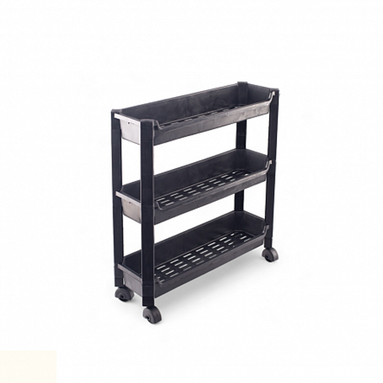 Стеллаж на колёсиках чёрный 3 уровня 46.5х14.5х48,3см