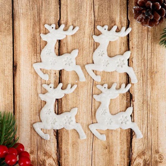 !09 Украшение ёлочное (набор 8 штук) &quot;Олени снежинки&quot; 5х7 см, цвет белый