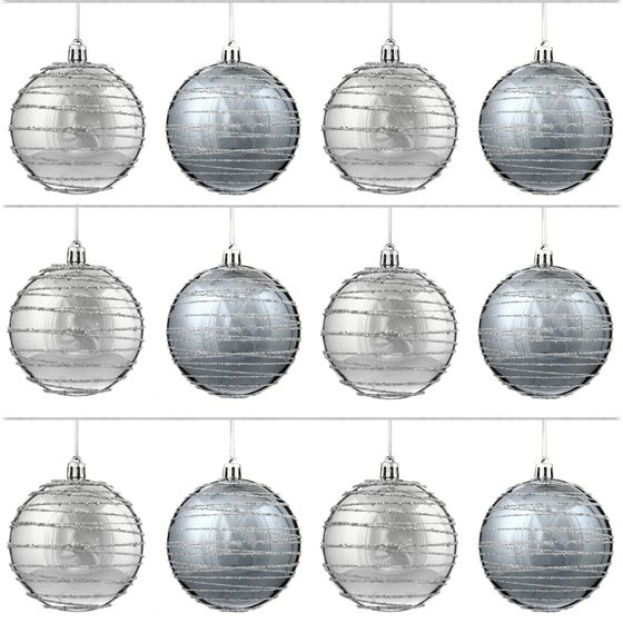 Набор из 12шт, Украшение новогоднее Шар "Спираль серебристая", D10 см, L44 W33 H11 см