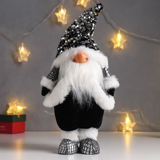 Кукла интерьерная &quot;Дед Мороз в чёрной шубке и колпаке с пайетками&quot; 41х11х16 см