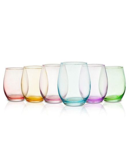 Glass Colored Stemless Wine Glass, Set of 6