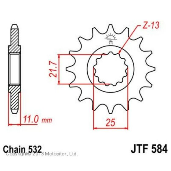 Звезда передняя, ведущая, JTF584 для мотоцикла, стальная, цепь 532, 17 зубьев