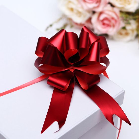 !09 Подарочный бант (набор 12 штук) - шар №3 металлик, цвет красный, для упаковки подарков