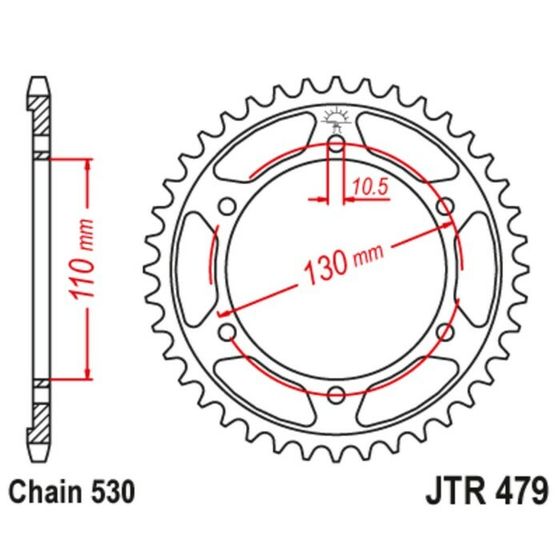 Звезда задняя, ведомая JTR479 стальная, цепь 530, 48 зубьев