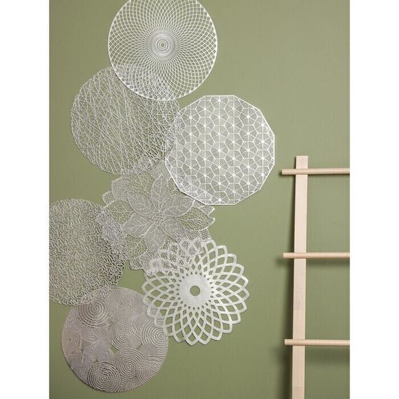 !09 Набор из 5-ти предметов - Салфетка сервировочная на стол «Гипноз», d=38 см, цвет серебро