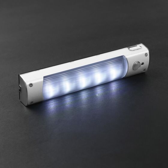 Светильник светодиодный с датчиком движения, 5 LED, 2 Вт, от батареек 3хAAA, 6500К, белый