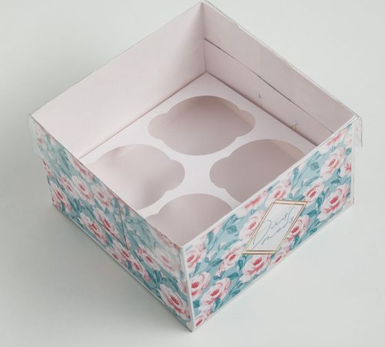 !09 Коробка для капкейков (набор 4 штуки) , кондитерская упаковка, на 4 ячейки «Для тебя», 16 х 16 х 10 см.