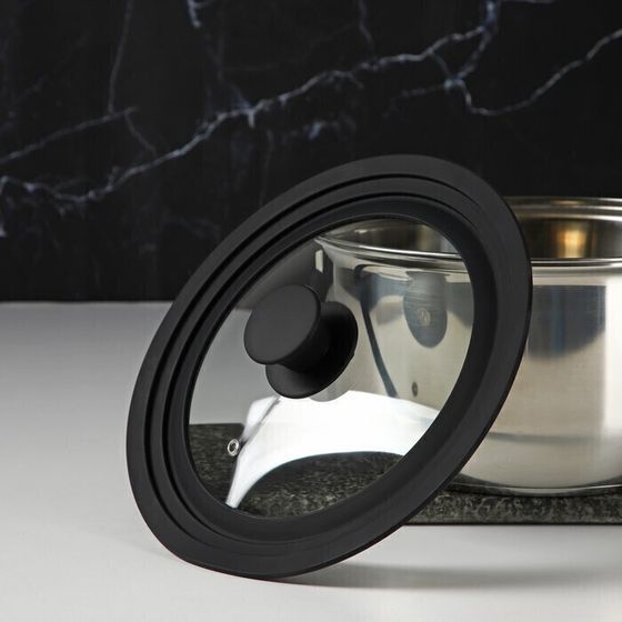 !09 Крышка для сковороды и кастрюли стеклянная, универсальная, с силиконовым ободком и ручкой, d=20/22/24 см, цвет чёрный