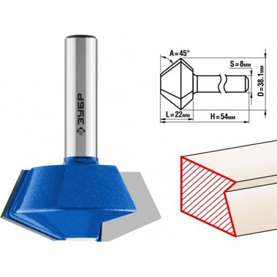 Фреза кромочная ЗУБР 28725-38.1-45, конусная, 38.1 x 22 мм