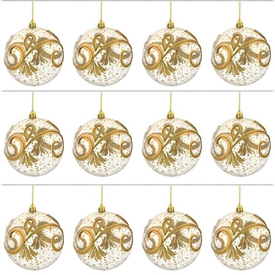 Набор из 12шт Украшение новогоднее Шар &quot;Золотое напыление&quot;, D10 см, L44 W33 H11 см
