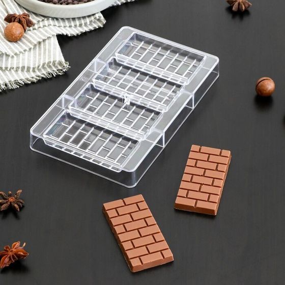 Форма для шоколада и конфет «Брикс», 4 ячеек, 20×12×2,5 см, ячейка 8,5×4,2×1 см