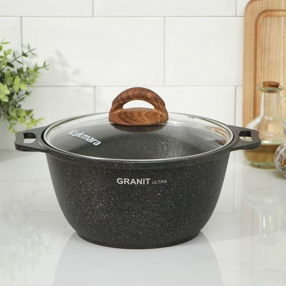 Кастрюля Granit ultra, 3 л, d=22 см, h=12.5 см, стеклянная крышка, антипригарное покрытие