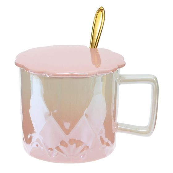 Кружка с крышкой, 420 мл, L13 W10 H9 см, цвет микс