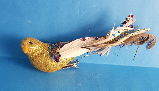 !НАБОР 3 ШТУКИ - ЕЛОЧНАЯ ИГРУШКА НА КЛИПЕ &quot;BIRD OF PARADISE&quot; , ПТИЧКА, цвет золотой