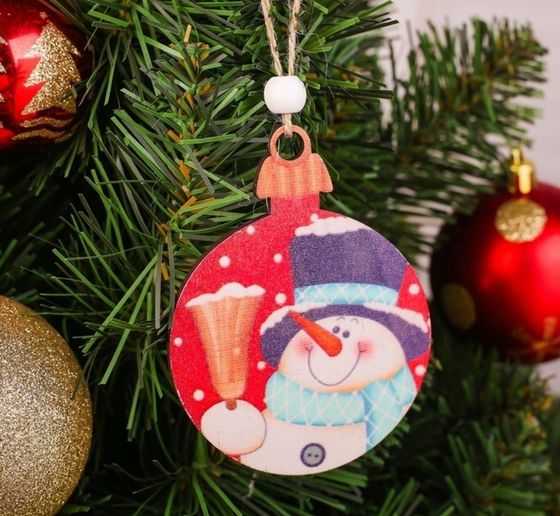 !09 Набор елочных украшений 7 штук: Подвеска 6 штук &quot;Снеговики&quot; дизайн микс + Снежинка &quot;Снеговик&quot; 9 см.