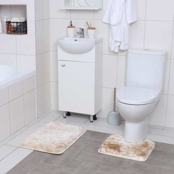 Набор ковриков для ванной и туалета Доляна «Пушистик», 2 шт: 35×40, 40×60 см, цвет бело-коричневый