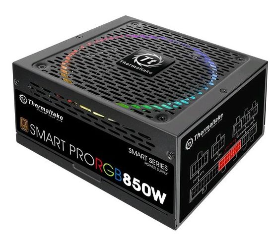 Блок питания 850W ATX Thermaltake SMART PRO RGB 80+ bronze (24+4+4pin) APFC 140mm fan color LED 9xSATA Cab Manag RTL