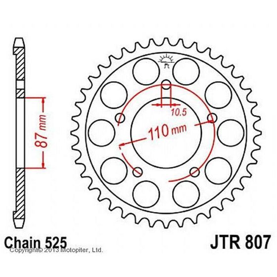 Звезда ведомая, JT sprockets R807-44, цепь 525, 44 зубья