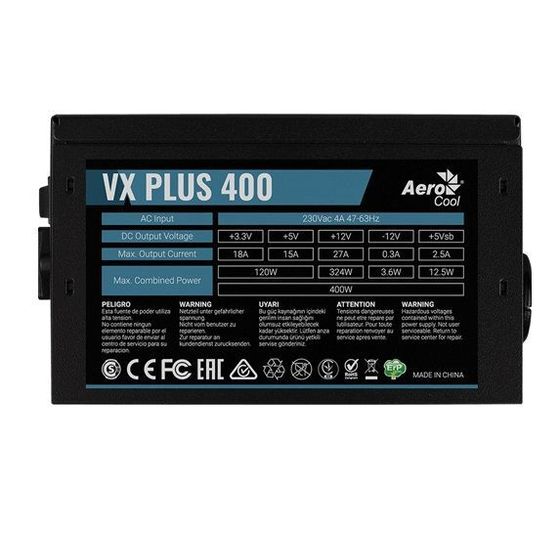 Блок питания 400W ATX Aerocool VX PLUS 400W (24+4+4pin) 120mm fan 2xSATA RTL