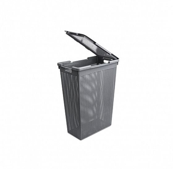 Корзина для белья ЛОФТ узкая с крышкой 50л серый