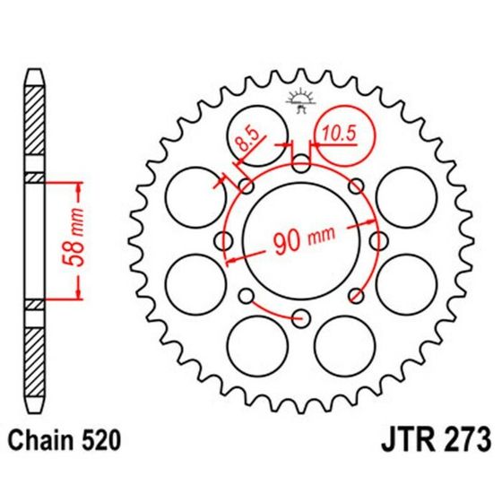 Звезда ведомая JTR273-44, R273-44, JT sprockets, цепь 520, 44 зубья