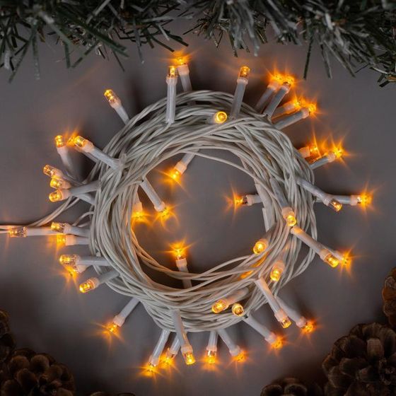 Гирлянда «Нить» 5 м, IP20, белая нить, 50 LED, 8 режимов, 220 В, свечение жёлтое