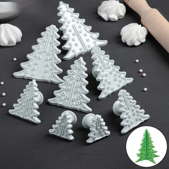 !09 Набор печатей для теста и марципана «Ёлочка», 8 шт., d=4/6/8,5/10 см, h=3.5 см