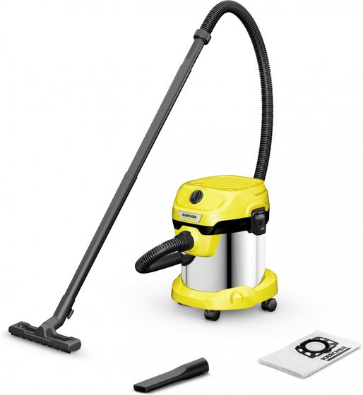 Строительный пылесос Karcher WD 2 Plus S V-15/4/18 1000Вт уборка: сухая/сбор воды желтый