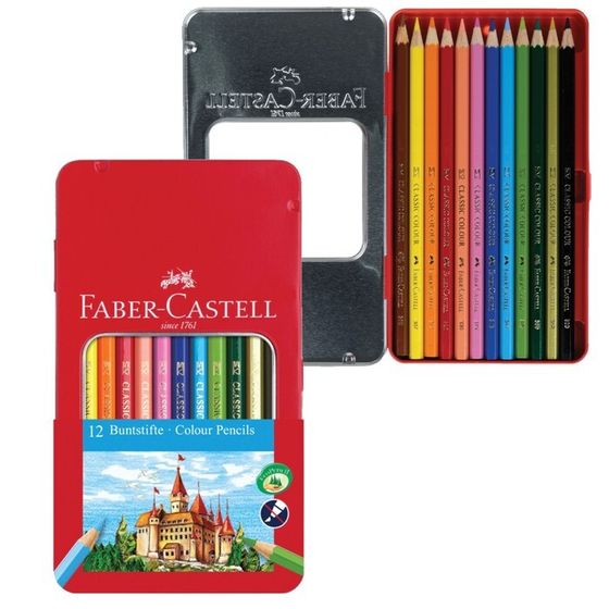 Карандаши цветные Faber-Castell &quot;Замок&quot;, 12 цветов, шестигранные, заточенные, в металлической коробке