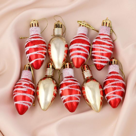 !09 Набор елочных украшений &quot;Лампочка - полосы&quot; (набор 18 шт) 3х6 см, цвет красно золотой