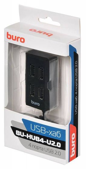 Разветвитель USB 2.0 Buro BU-HUB4-U2.0 4порт. черный