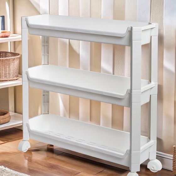 Стеллаж на колёсиках белый 3 уровня 46.5х14.5х48,3см