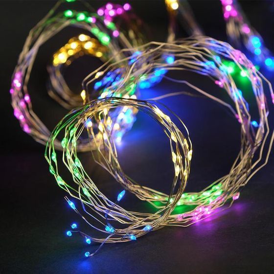 !09 Гирлянда «Занавес» 2.8 × 3 м роса на крючках, с пультом, IP20, серебристая нить, 300 LED, свечение мульти, 8 режимов, USB