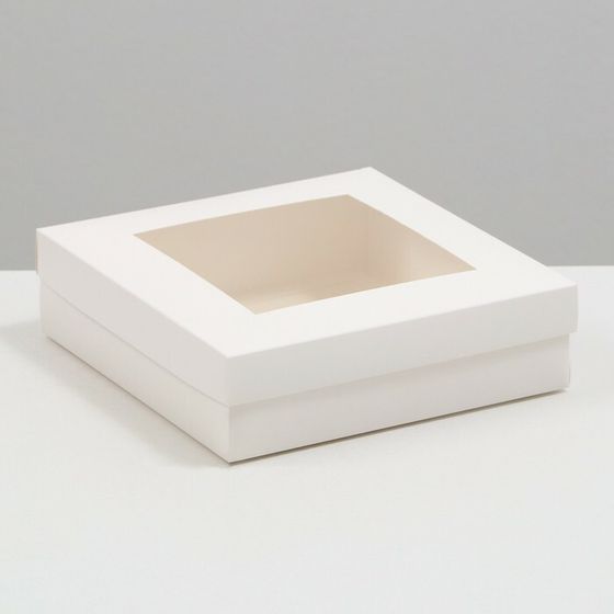 Коробка складная, крышка-дно,с окном, белая, 23 х 23 х 6,5 см