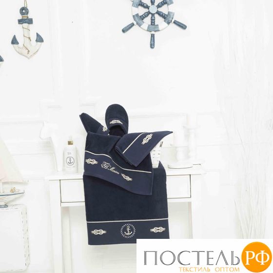 HS747LAC Набор полотенец Tivolyo Home MARINE TOWEL тёмно-синий 3 предмета + тапочки