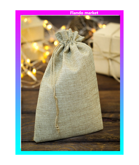 !Мешочек 3 штуки подарочный из холщи, бежевый, 15 х 21 см