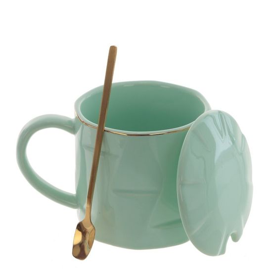 Кружка с крышкой и ложкой, 400 мл, L13 W9,5 H9,5 см, 4в.