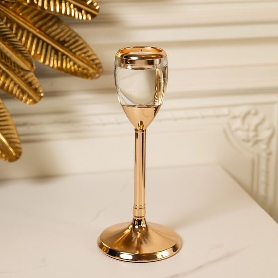 Подсвечник металл, стекло на 1 свечу «Безмятежность», цвет золото 11 х 11 х 25.5 см