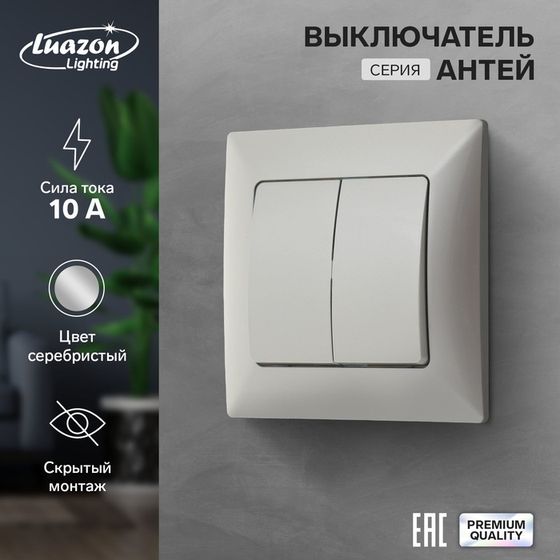 Выключатель Luazon Lighting &quot;Антей&quot;, 10 А, 2 клавиши, скрытый, серебристый