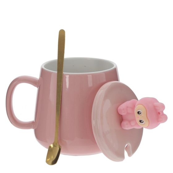 Кружка с крышкой и ложкой, 470 мл, L13,5 W10 H15 см